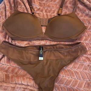 Beautiful Copper Brown Push Up Bra and Thong Set